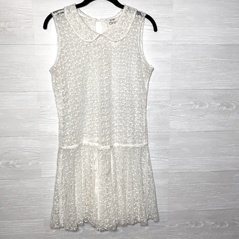 Free People Peter Pan Collar Sheer Mini Dress with Adjustable Drawstring Waist